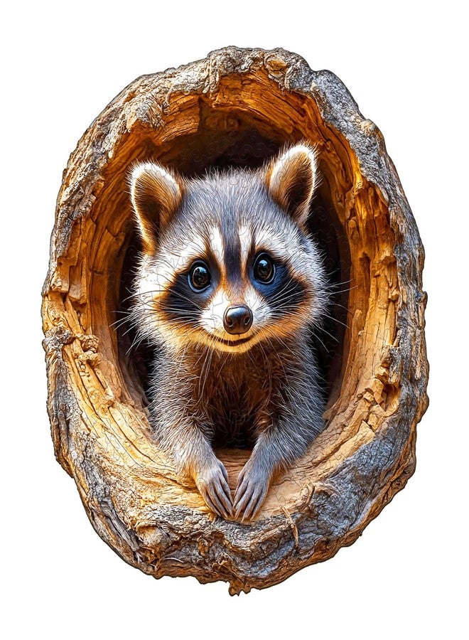 Purdicra Wooden Jigsaw Puzzles, Tree Hole Raccoon Wooden Puzzles for Adults with Unique Shape, Adult Jigsaw Puzzle, Birthday Gifts for Adults, 8.5"x8.2" - 100pcs - Image 1